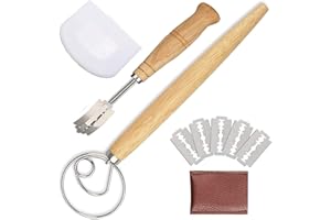 Bread Lame and Danish Whisk Set with 5 Replaceable Blades and 1 Dough Cutter, Stainless Steel Dough Scoring Tool and Dough Wh