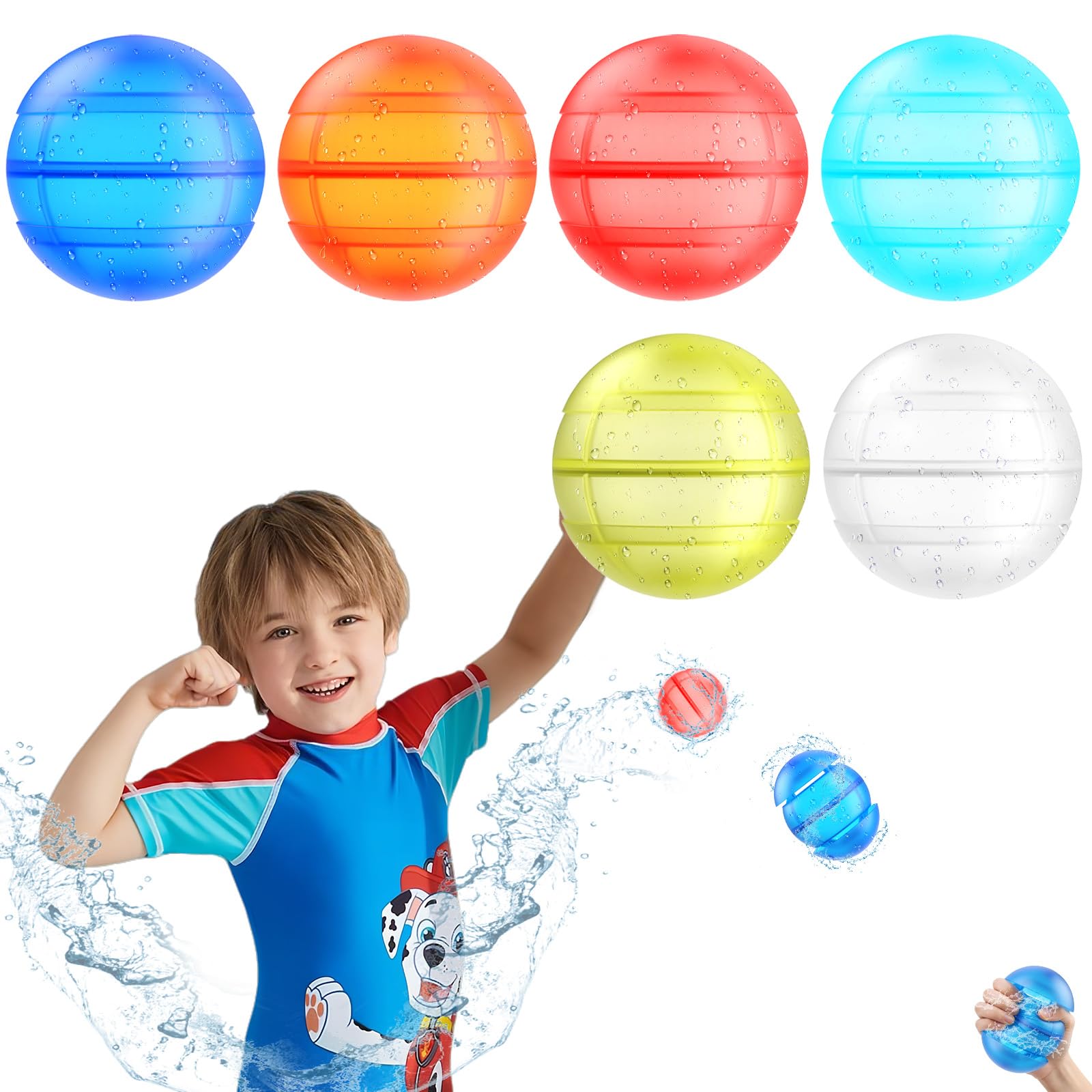 Reusable Water Balloons for Kids Water Bombs Splash Balls for Pool, Refillable Quick Fill for Water Fight Game, Water Park, Summer Party, 6PCS — image 1