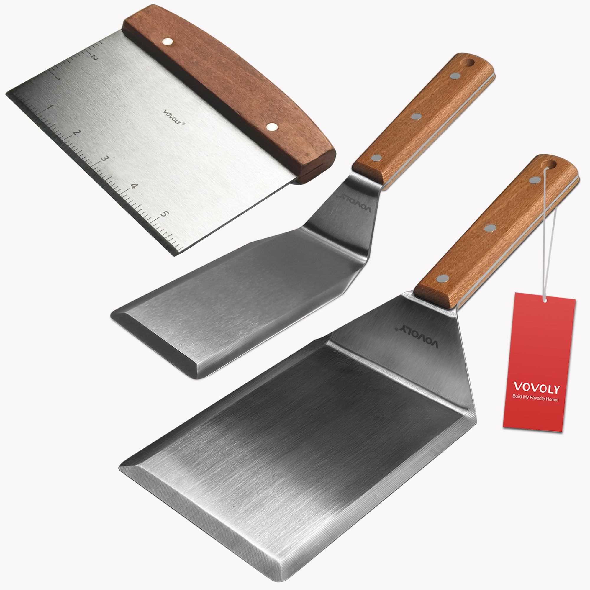 Photo 1 of Stainless Steel Metal Spatula Set For Griddle, Grill Spatula Scraper for BBQ/Flat Top Grill- Full Tang Handle -Thicked Blade- Beveled Edges, Great Griddle Accessories for Pancake/Dough Cutter