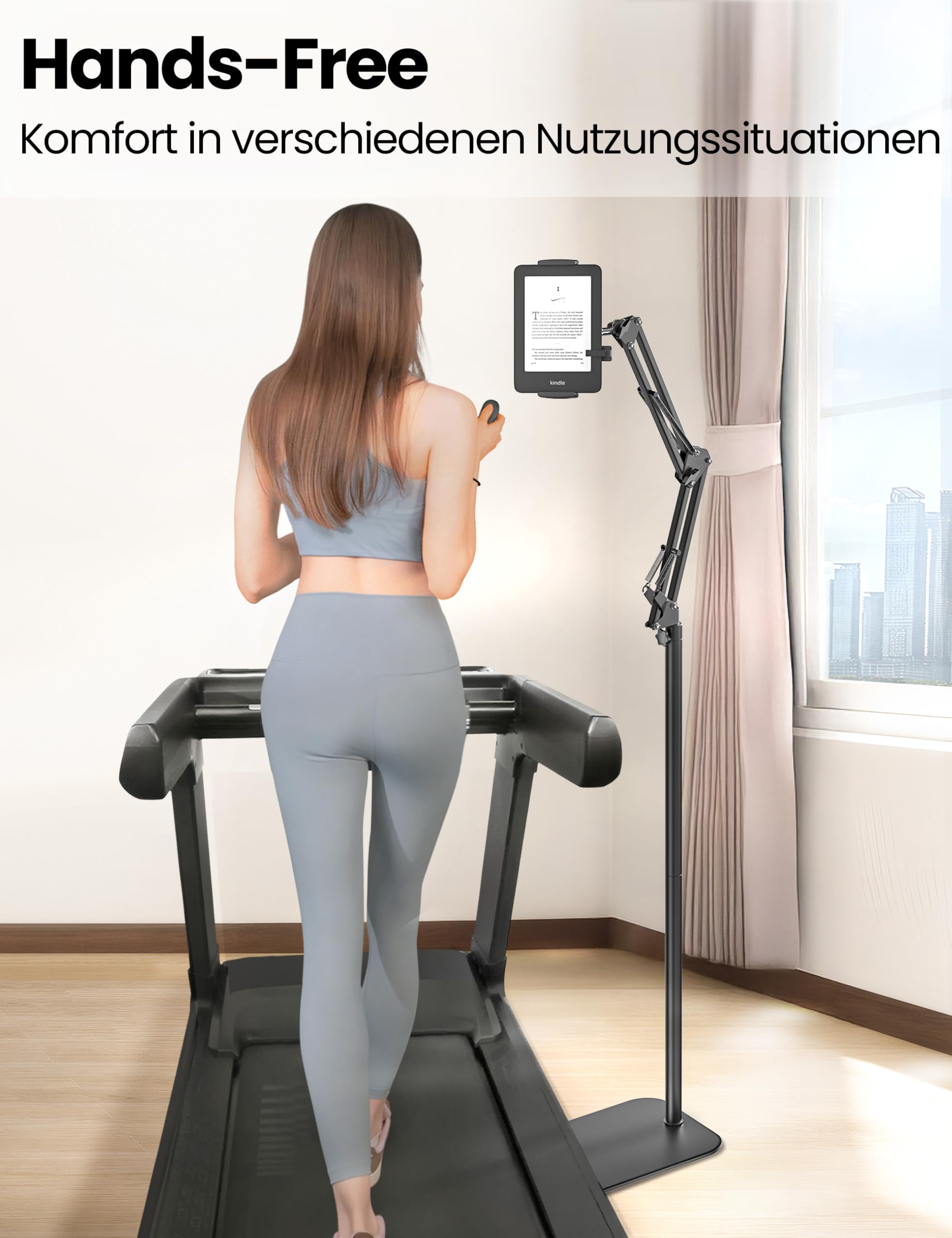 VOLTIFYMAX Tablet Bodenständer mit Kindle Fernbedienung, Verstellbarer Tablet Halterung für Kindle zubehör Paperwhite/Oasis/Kobo, iPad/Pro/Mini, Phone, Samsung Tab, 4.7-13 Zoll (schwarz) 4