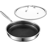 MOUTIUS 10-Inch Non Stick Frying Pans, Ceramic Coating NonStick Stainless Steel Pan Set, Tri-Ply Skillets and Pan Set with Lid, Cool-Touch Handle, Dishwasher and Oven Safe