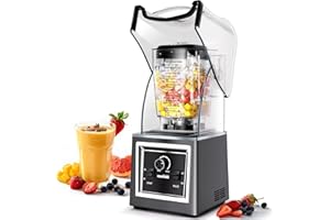 Wantjoin Blender for Smoothies - Soundproof & Quiet Commercial Blenders, Removable Shield, 2000W Watte, 67 Oz Capacity - Perfect for Kitchen, Fruits, Shakes, Smoothies, and Frozen Drinks(Gray)