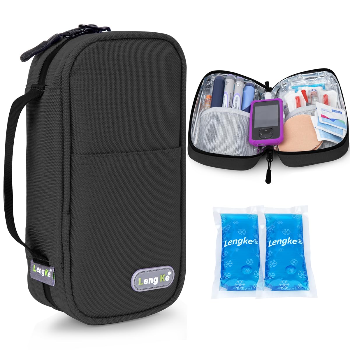 YOUSHARES Insulin Cooler Travel Case - Insulin Pen Case with Two Ice Packs Each 80g, Medicine Cool Bag for Diabetic Supplies (Black)