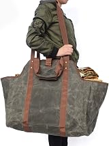 Namvo Waxed Canvas Log Tote Bag Firewood Carrier Holder Indoor Fireplace Hearth view 2