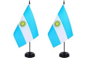 WXTWK 2 Pack Argentina Flag Argentina Deluxe Desk Flag Set - Mini Small Argentinian Table Office Flags with Black 12" Solid Pole Stand Base Classroom Meeting Desktop Decorations