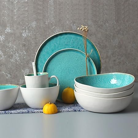 Queen-KS - Vajilla de cerámica esmaltada para microondas (20 ...