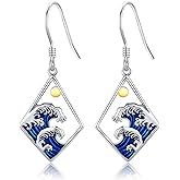YFN Wave Earrings 925 Sterling Silver Ocean Wave Dangle Drop Earrings Ocean Jewelry Beach Gifts for Women