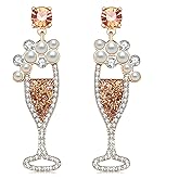 Champagne Wine Glass Earrings for Women Glitter Rhinestone Champagne Flute Earrings Pearl Beaded Dangle Drop Earrings for Party Holiday Celebration Gifts