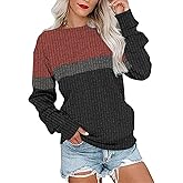 Women's Casual Long Sleeve Color Block Tops Crewneck Sweatshirt Pink Gray M