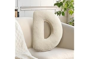 huraty Alphabet D Throw Pillow Decorative Letter Pillow Cream Ivory Lambs Wool Decor for Nursey Kids Bedroom (D, 14.9" Lx11.8 W)