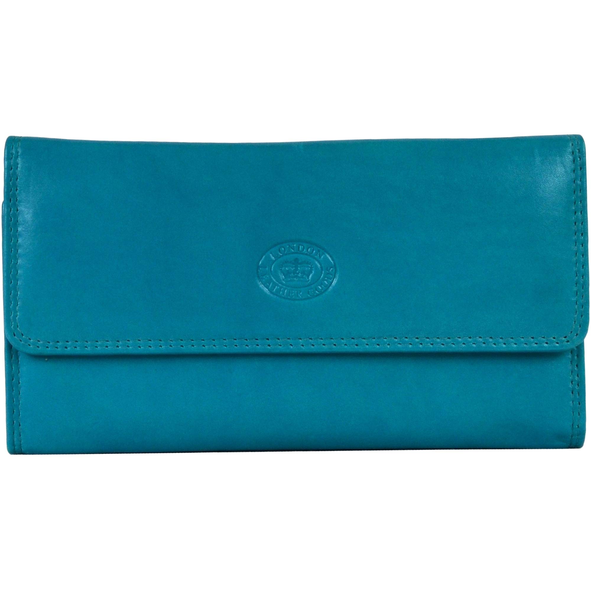 Ladies Soft Nappa Large Matinee Leather Purse with Back and Inner Zip (Turquoise)