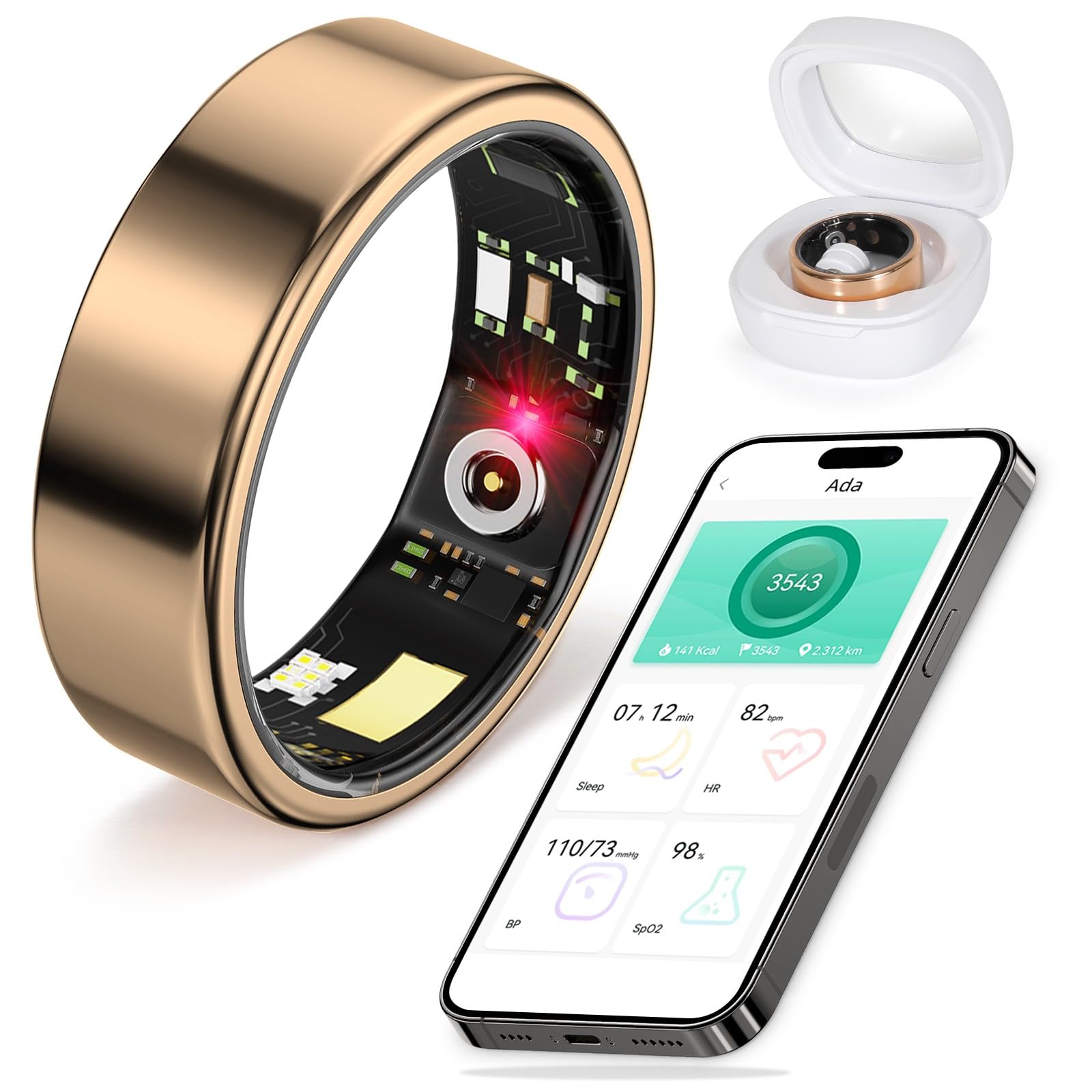 Photo 1 of Smart Ring Fitness Tracker Ring for Men Women - Health Sleep Heart Rate Step Blood Oxygen Blood Pressure Tracker, IP68, No App fee, Remote Photography, Utra Battery Life, Family Care (8# 18.14mm)