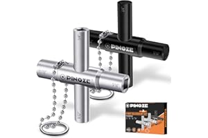 Pinoze 4 Way Sillcock Water Key, 1/4", 9/32", 5/16", 11/32", 2-Pack Steel Multi-Function Utility Key with Keychain for Sillcocks Faucets Valves Spigots, Silver & Black