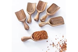 CHEF OLÉ WWW.CHEFOLE.COM Wooden Scoops for Canisters 6PCS Acacia Wooden Scoop for Jars Mini Measuring Spoons for Ground Coffee Scoops Wood Scoop for Seasoning Bath Salt Laundry Detergent Shovel Measuring-Multipurpose