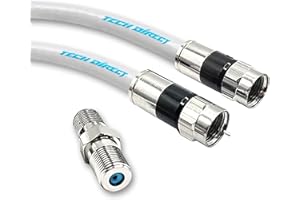 TechDirect 12FT RG6 Coaxial Cable White - High Speed Internet, TV, Antenna, Satellite Broadband Low Resistance Coax Cord With
