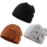 JANGANNSA Winter Warm Knitted Baby Hat for Girls Cotton Lined Infant Toddler Hat Autumn Cute Bow Classic Girls Beanie 0-6Y