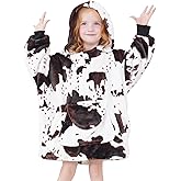 KIVEE Cute Wearable Blanket Hoodie Kids Toddlers Cow Print Sweatshirt Blanket with Giant Pocket Warm Cozy Cow Hooded Blanket 2-6 Year Old Girl Boy Birthday Cow Gifts