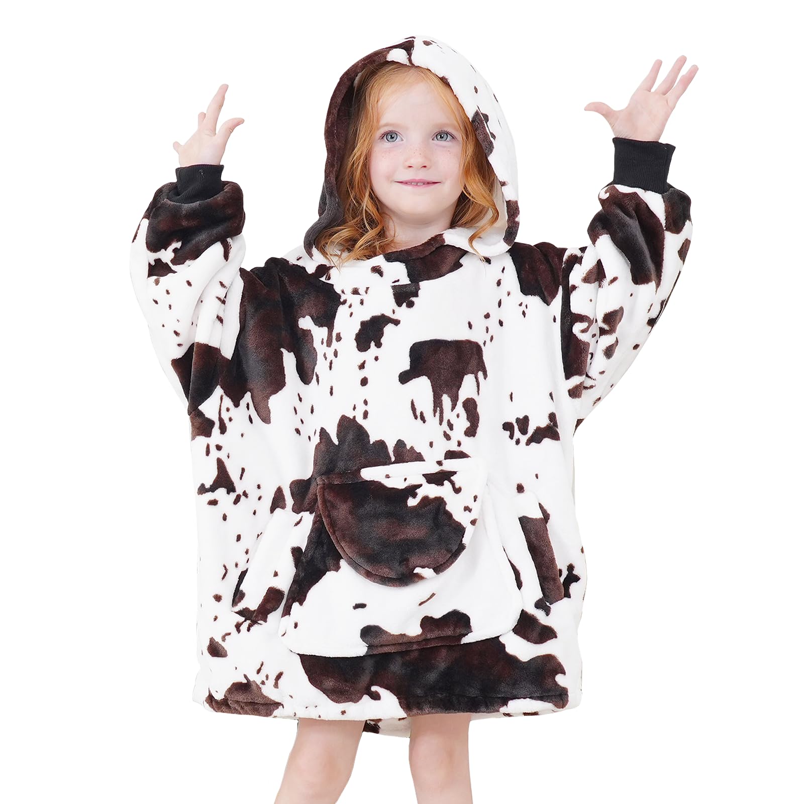 Photo 1 of KIVEE Cute Wearable Blanket Hoodie Kids Toddlers Cow Print Sweatshirt Blanket with Giant Pocket Warm Cozy Cow Hooded Blanket 2-6 Year Old Girl Boy Birthday Cow Gifts