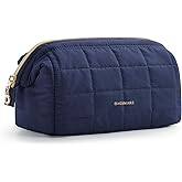 BAGSMART Makeup Bag Travel Toiletry Bag, Puffy Padded Make Up Bags for Women Makeup Organizer Case, Wide-open Pouch Purse Travel Essentials Toiletries Accessories Brushes, Navy Blue