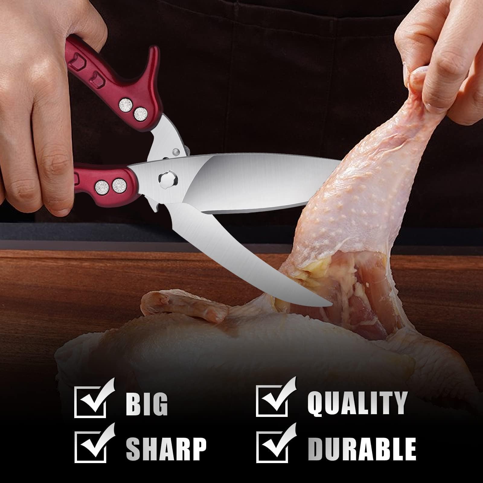 DRAGON RIOT Geflügelschere Abnehmbare, Heavy Duty Fleischschere, Mehrzweck-Küchenschere zum Schneiden von Knochen, Fleisch, Geflügel, Gemüse, Meeresfrüchte und Pizza, Knochenschere Rot 4