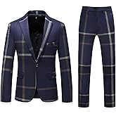 Mens Plaid Suit Slim Fit 2 Piece Casual Tuxedo Suit for Men Formal Blazer Pants Tuxedo Set for Wedding Business Party