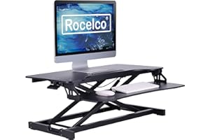 Rocelco Standing Desk Converter 31.5 Inch Sit Stand Up Dual Monitor Tabletop Riser with Tablet Mount, Height Adjustable Home 