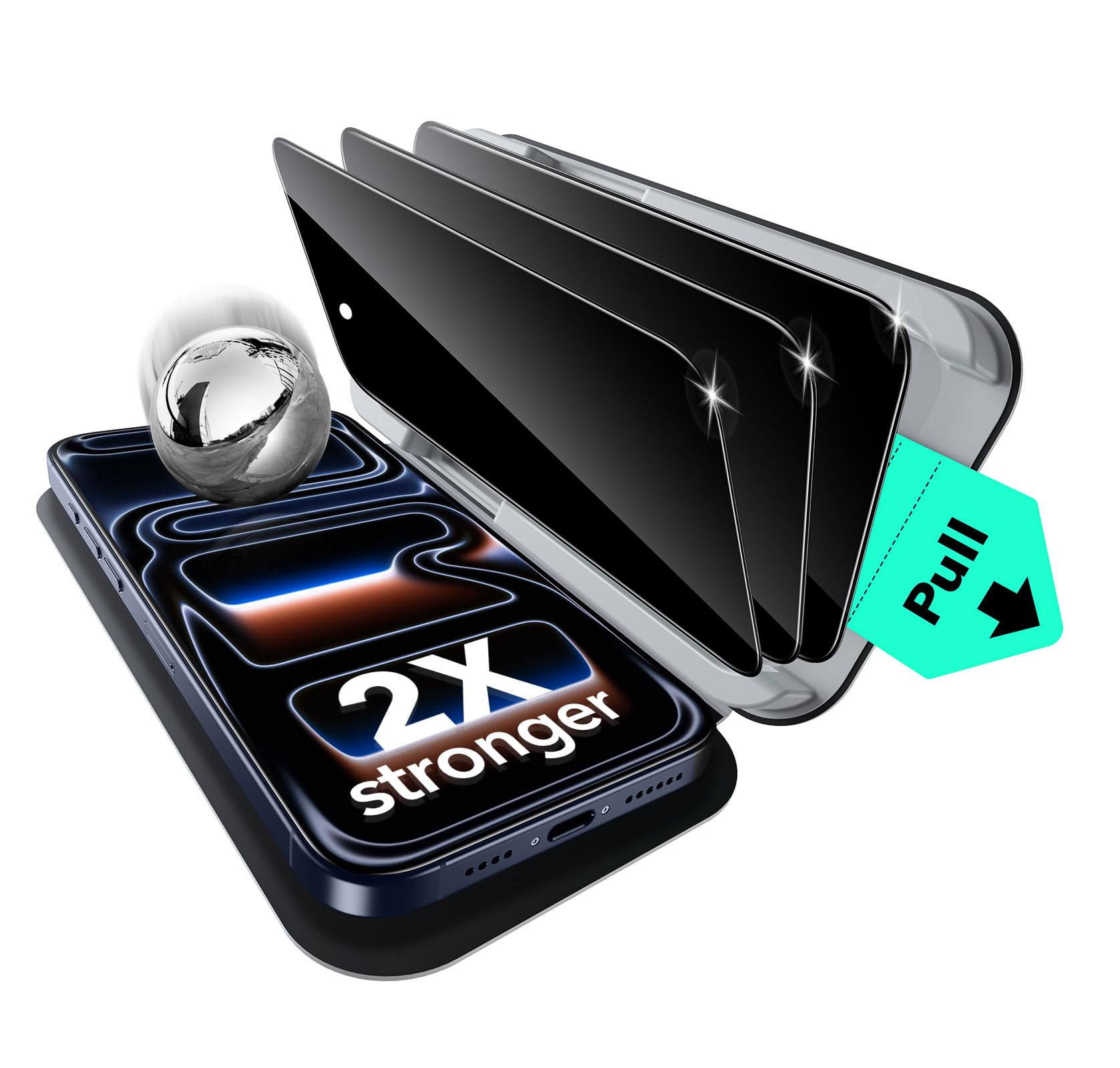 thumbnail image 2 of ESR 3 Pack 9H Glass For IPhone 14 Pro Screen Protector, [Military Grade Shatterproof & Longest 2 of 14
