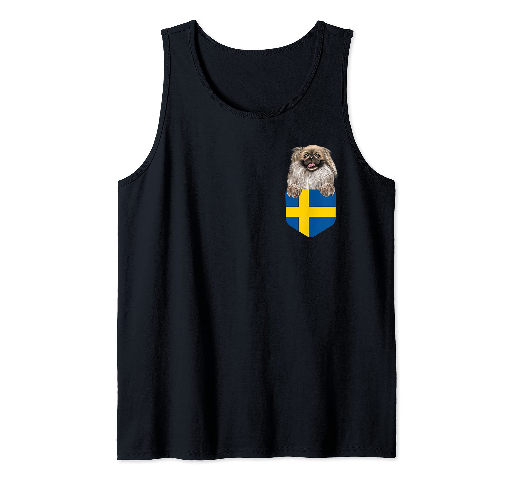 Sweden Flag Pekingese Dog In Pocket Tank Top