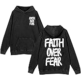 Lytiarul Christian Hoodies for Men Faith Over Fear Graphic Hoodie Jesus Religious Sweatshirts Vintage Acid Wash Pullover Tops