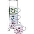 Silver Buffalo Sanrio Hello Kitty Polka Dots 4pc Stackable Ceramic Espresso Small Cup Set, 3 Ounces