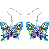 Bonsny Drop Dangle Floral Butterfly Earrings Fashion Insect Jewelry For Women Gift