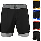 2BOLD MMA Kid’s 2 in 1 Board Shorts BJJ Built in Compression Lining Athletic Gym Boxing Jiu-Jitsu No-Gi Grappling Shorts