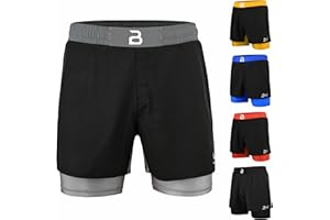 2BOLD MMA Kid’s 2 in 1 Board Shorts BJJ Built in Compression Lining Athletic Gym Boxing Jiu-Jitsu No-Gi Grappling Shorts