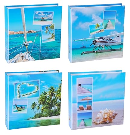 WELLGRO 4er Set Einsteckalbum Beaches - für insgesamt 800 Fotos 10x15-22,5 x 23 cm (HxB)