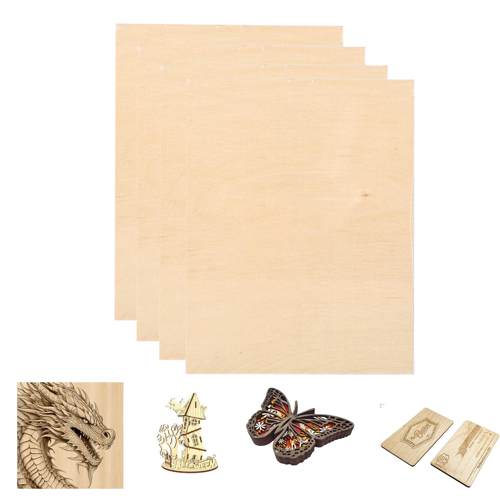 SCULPFUN 4 Pieces Birch Wood Plywood Sheets, 3mm Thick Plywood Board 30cm*20cm Unfinished Wood for Crafts Laser Engraving Cutting