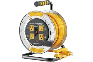 Link2Home Heavy Duty Metal Retractable Extension Cord Reel 50 ft. 12 AWG SJTW with 4 Power Outlets