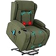 Best Choice Products PU Leather Electric Power Lift Chair, Recliner Massage Chair, Adjustable Furniture for Back, Legs w/ 3 Positions, USB Port, Heat, Cupholders, Easy-to-Reach Side Button - Olive