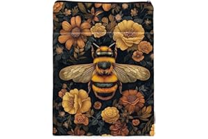 MQPPKJ Vintage Flower Bee William Morris Book Sleeve for Book Lovers, Bookish Book Protector with Zipper, Washable Fabric Book Cover for Paperbacks & Hardcovers,11.4 x 9.1Inches (Black-Bees, Medium)