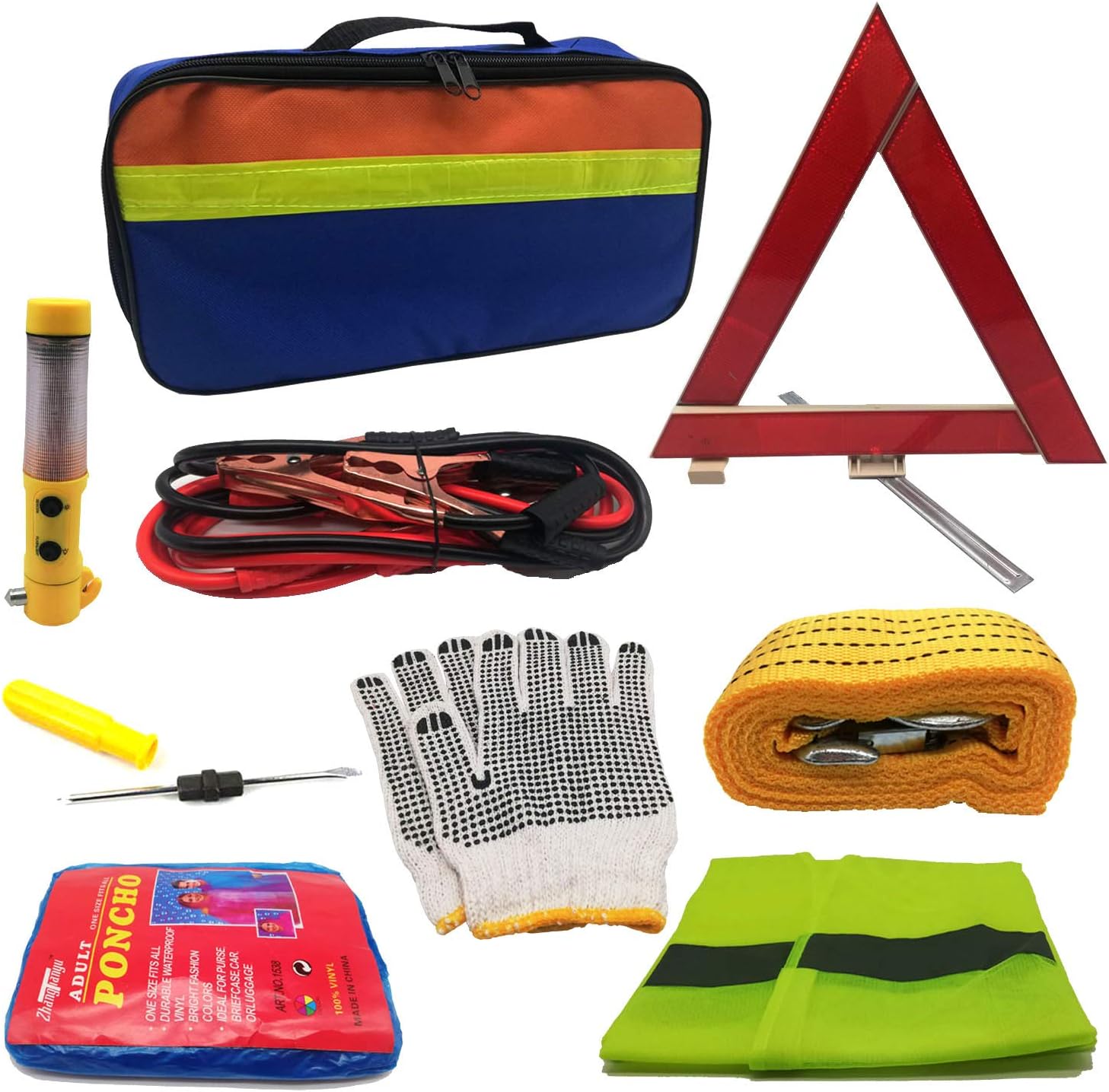 TourKing 9pcs Roadside Assistance Emergency Kit, Car Emergency Tool