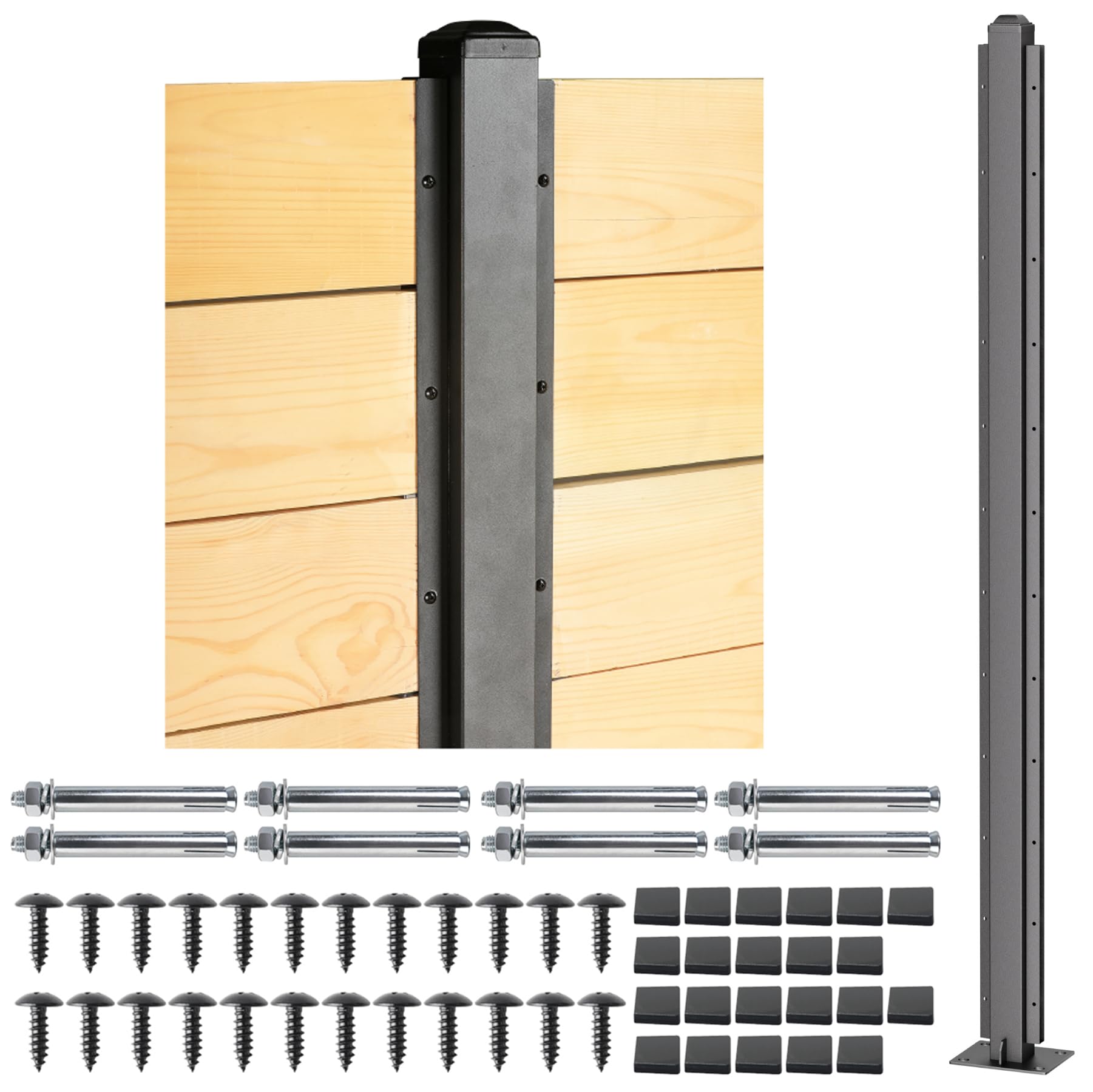 Photo 1 of *****STOCK PHOTO REFERENCE ONLY****** BOX 1/5 INCLUDED****MISSING BOX 2,3,4,5*******Wowace 6ft (H/72in) Heavy Duty Fence Post - Serial Post for Outdoor Patio, Backyard and Garden Privacy Fence (1pack-Matte Black)