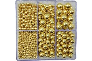 Gold Pearl Sprinkles for Cake Decorating, 4 Sizes Mix Size Sugar Pearls for Cupcake Topper, Ice Cream, Donuts, Baking Decorat