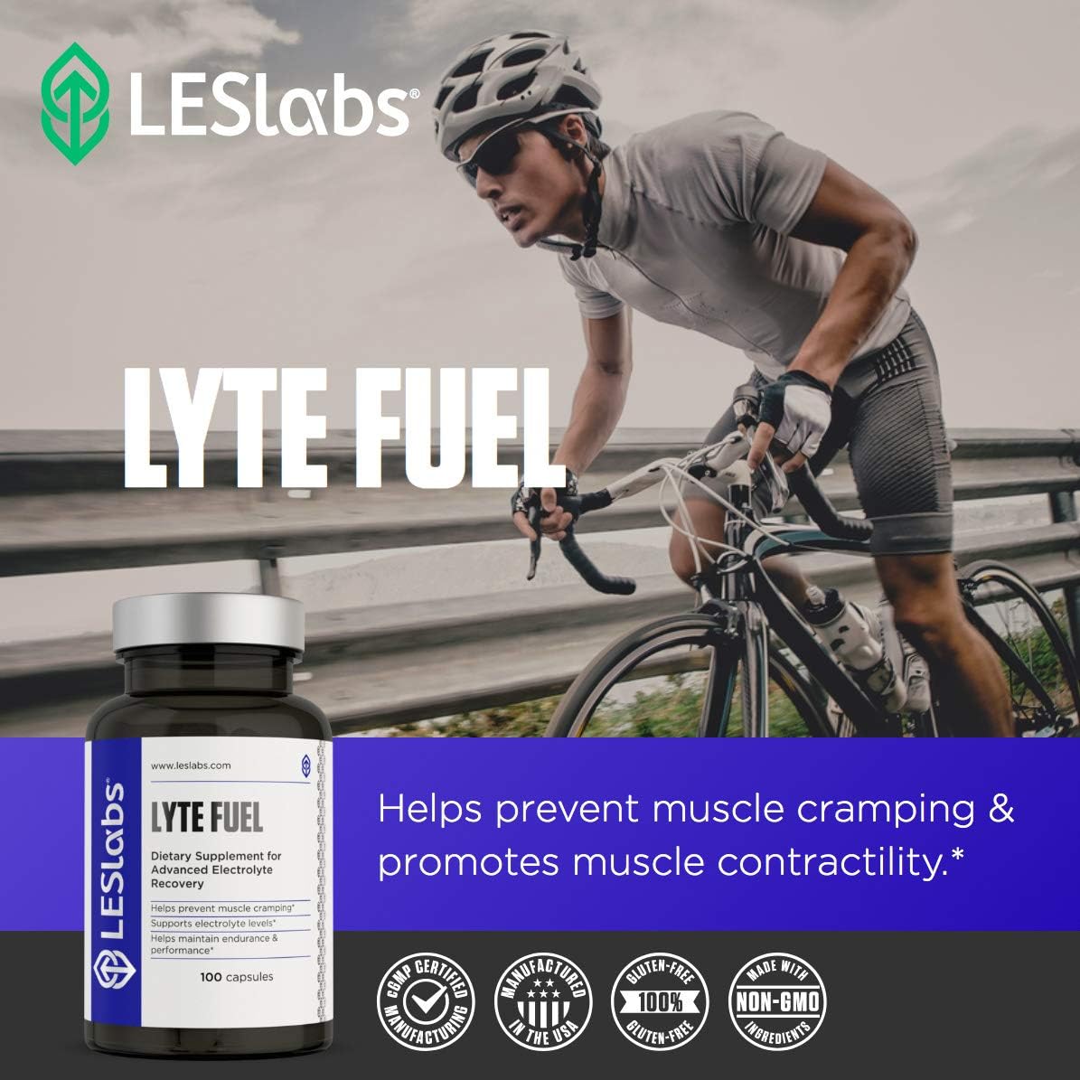 LES Labs Lyte Fuel, Electrolyte Replacement Supplement for Active Rehydration, Muscle Cramping and Ketogenic Diets, 100 Capsules: Health & Personal Care