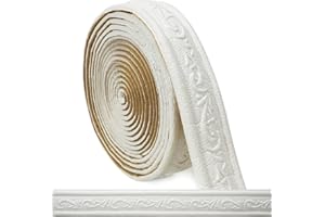 WAPANE 180" x 1.57" 3D Wall Edging Self Adhesive, Pattern Molding Peel and Stick Wallpaper Border, Flexible Wall Base Moulding Trim Mirror Border Wall Lines White, 2PC