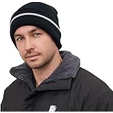 MELASA Fleece Lined Warm Winter Hat, High Visible Reflective Strip Knit Cuffed Beanie Safety Hat for Outdoor Work Running