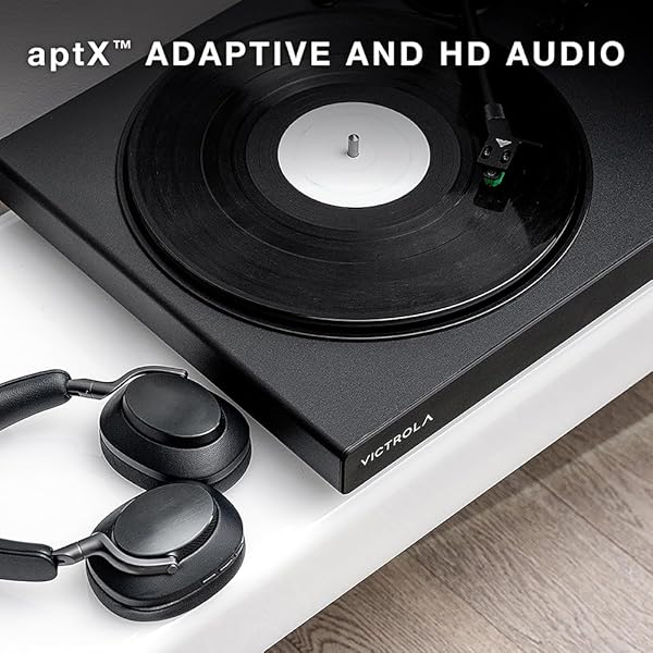 VICTROLA HI-RES BLACK TURNTABLE – APTX ADAPTIVE, APTX HD, BLUETOOTH STREAMING, WIRED RCA OUTPUT, ALUMINUM TONEARM (BLACK)