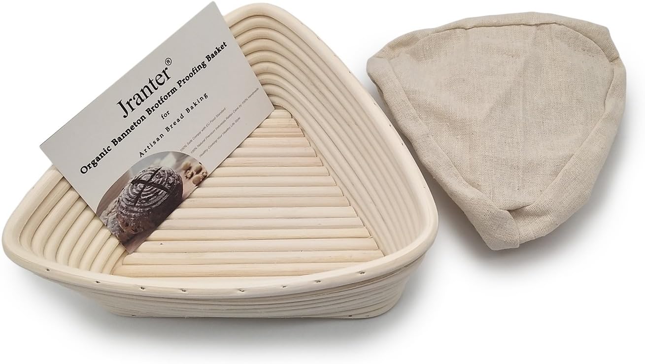 Banneton Bread Proofing Basket Triangle 9 Inch and Linen Liner Set
