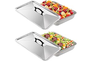 FEOOWV Full Size Steam Table Pans, 2.7 Inch Deep Restaurant Steam Table Pans Commercial, Hotel Pan Made of Stainless Steel (2, Steel cover)