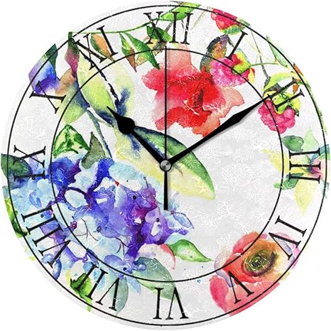 Amazon Co Jp 时钟 水彩花 壁掛け時計 プレゼント クロック オシャレ 個性 高級感 壁掛け 連続秒針 見やすい 静音時計 シンプル デザイン ホーム キッチン