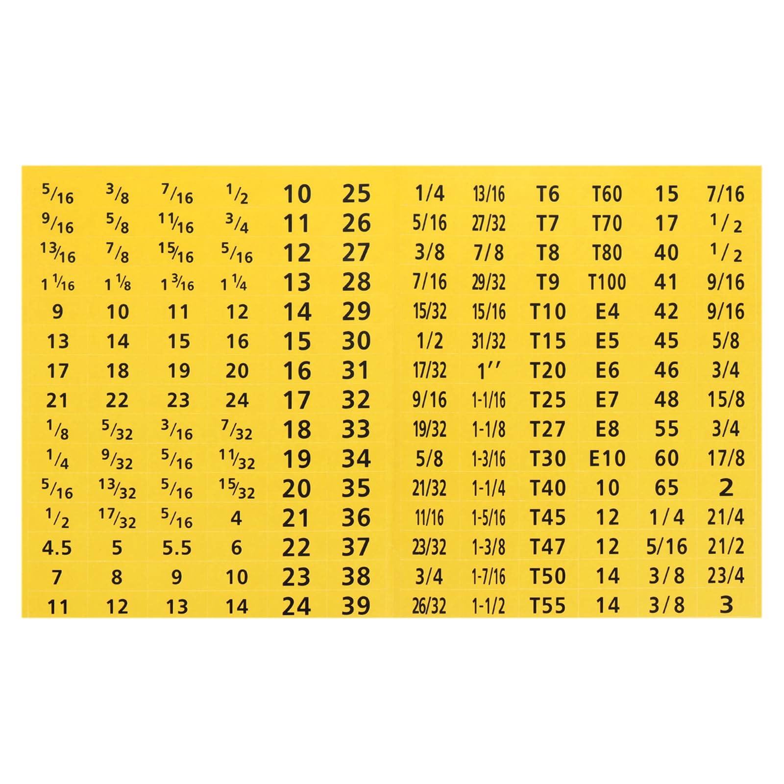 PATIKIL Tool Box Labels, 4 Set 180 Toolbox Decals Wrench Socket Size Stickers for Socket Sets Tools Labeling Organization, Yellow