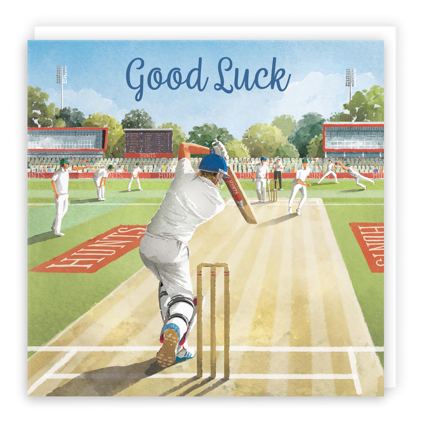 Hunts England - Cricket Good Luck Card For Him - Milo's Gallery - Sport Card For Cricket Fans, Men - Good Luck Card For Exams, Driving Test, New Job, Travelling, Moving, etc.